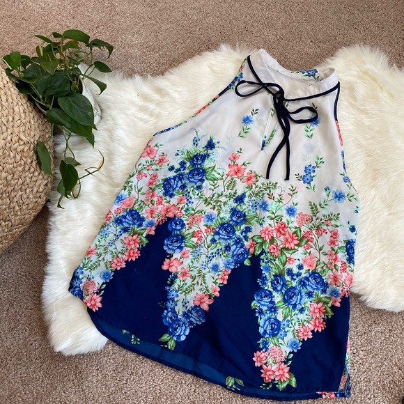Tie Neck Floral Tank - Picture 1 of 4